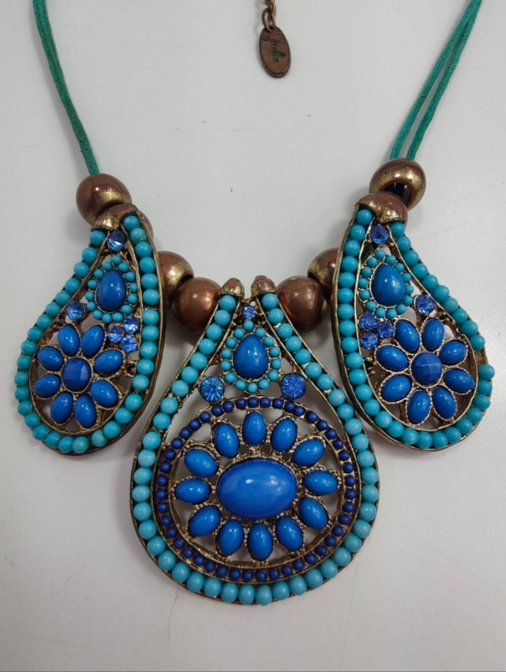 Vintage Jules Blue Turquoise Statement Necklace Double Strand Cord Boho
